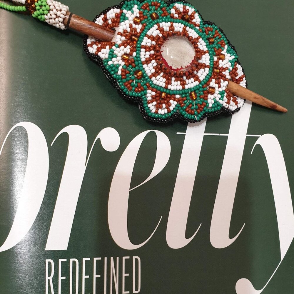 Fashion Huichol Green Leather Beaded Handmade Hair Pin Clip Women Accessory